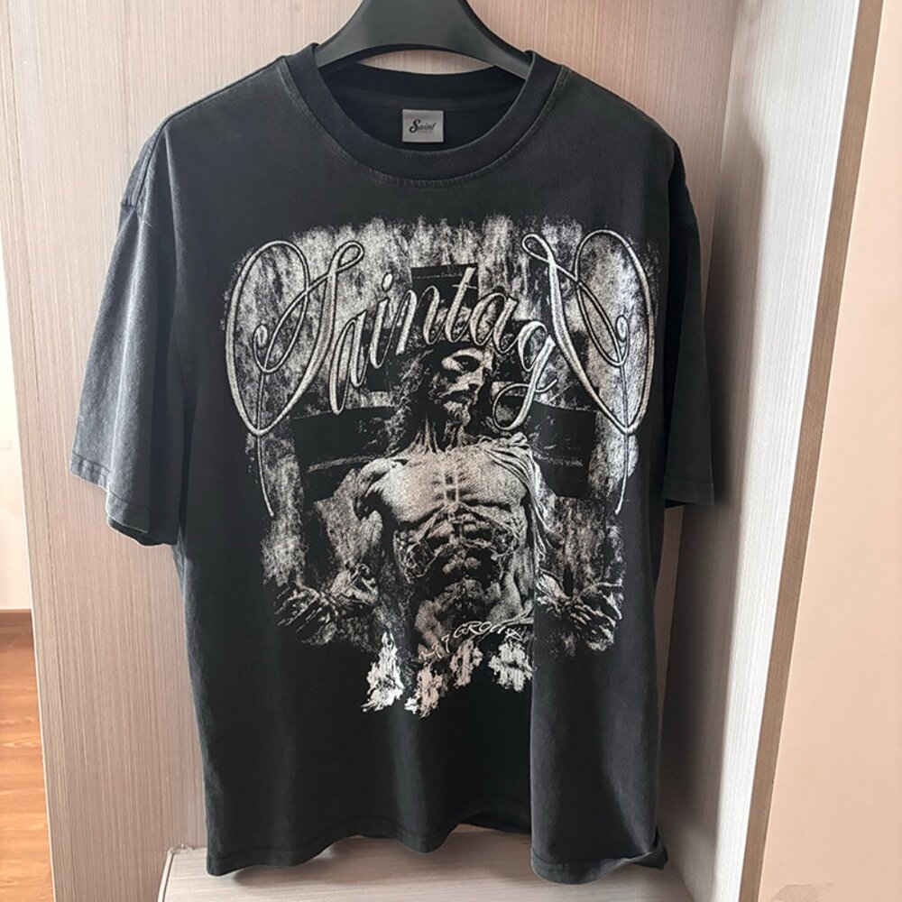 Saint Michael Cho Nirvana Reborn Loose Round Neck Unisex T-Shirt Black